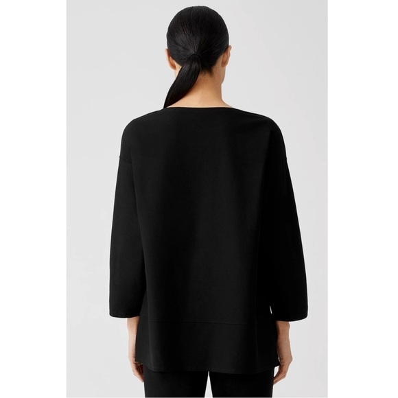 Eileen Fisher Black Lightweight Washable Stretch Crepe Top Boxy Fit Long Length - Picture 9 of 10